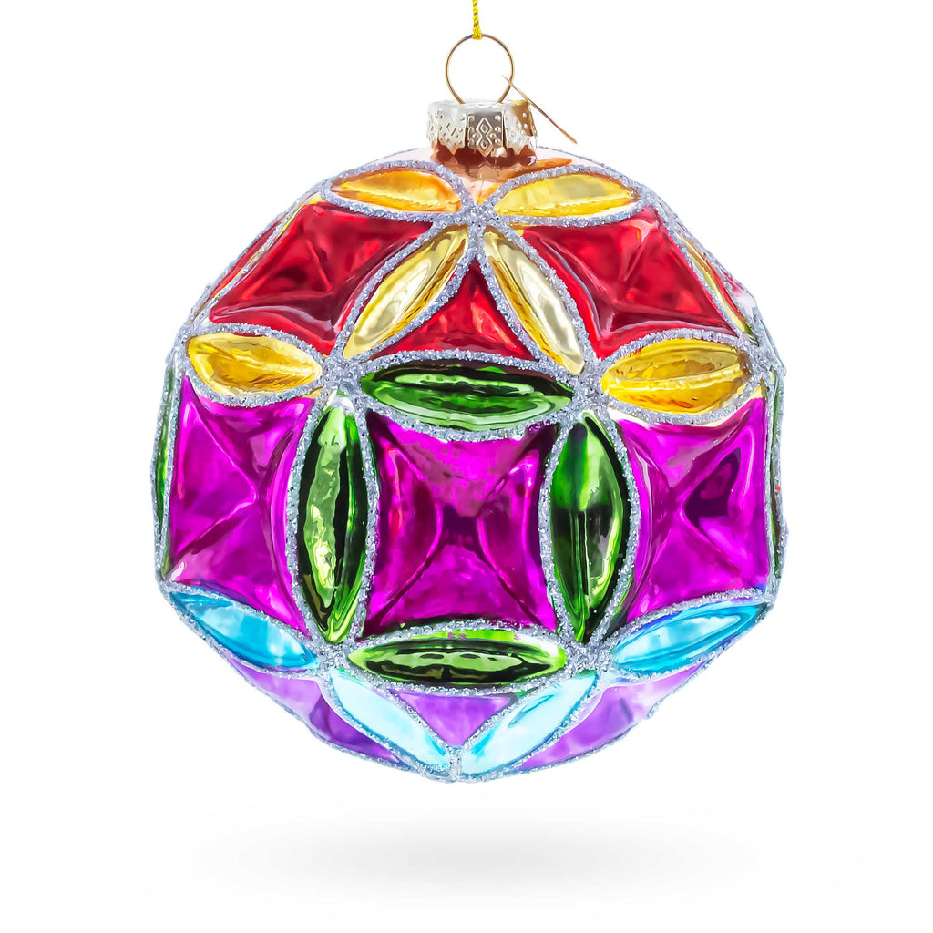 Faceted Design Vibrant Geometric Glass Christmas Ornament in Multi color Figurine