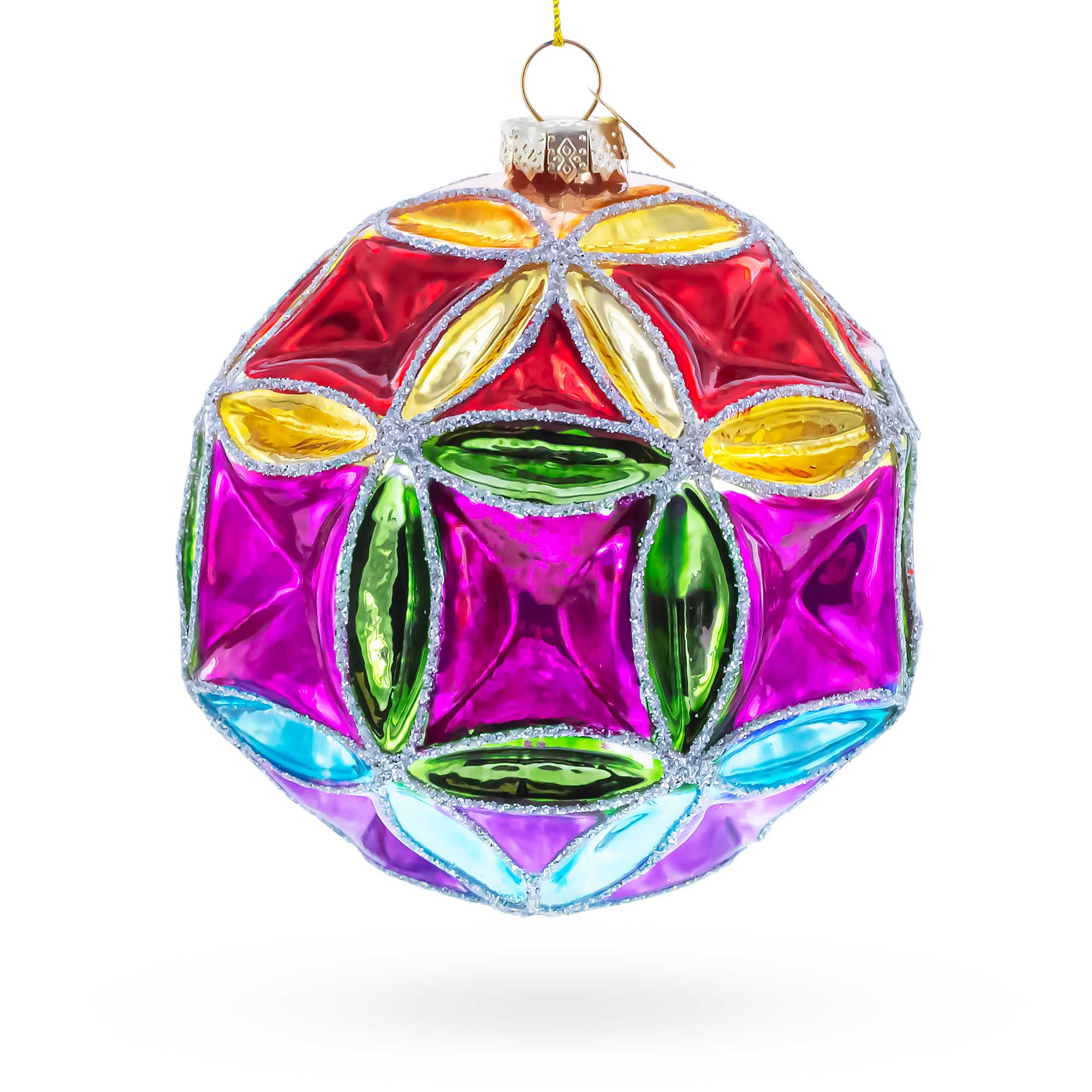 Faceted Design Vibrant Geometric Glass Christmas Ornament in Multi color Figurine