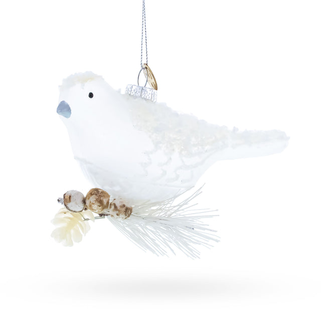 Frosted White Bird Glass Christmas Ornament in Multi color