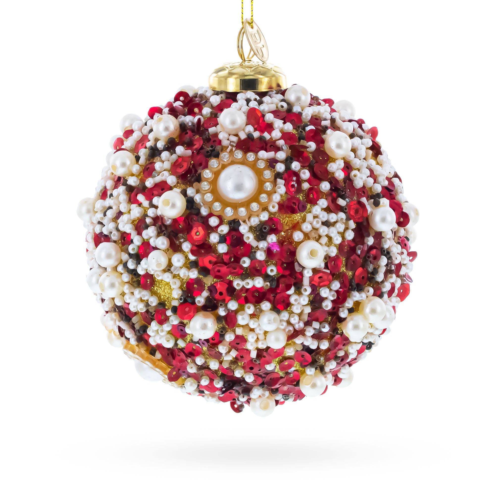 Luxury Pearl & Sequin Beaded Glass Christmas Ornament in Multi color Round