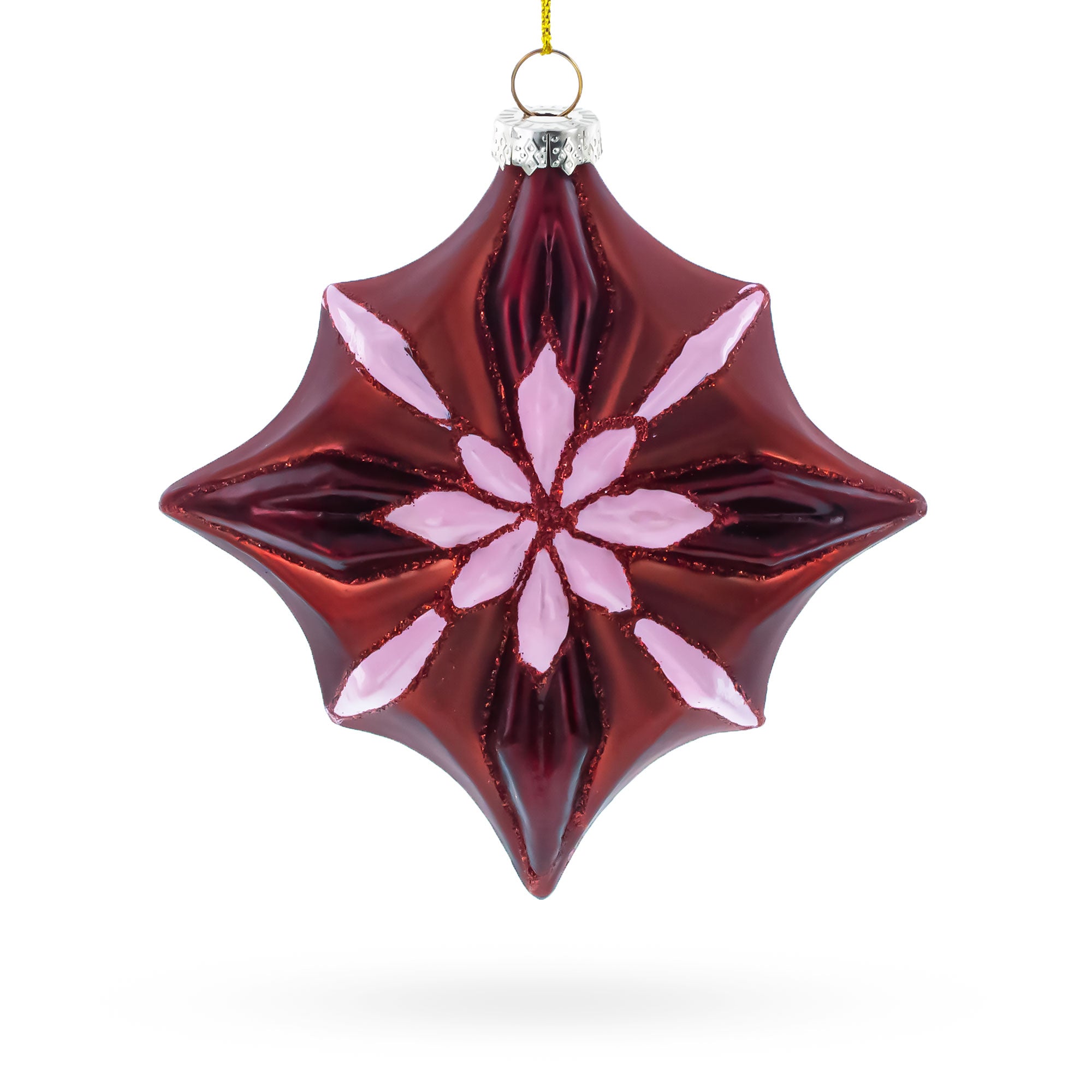 Red Starburst with Beaded Hanger Accent Glass Christmas Ornament in Red color Figurine