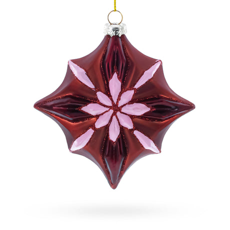 Red Starburst with Beaded Hanger Accent Glass Christmas Ornament in Red color