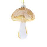 Gold Glitter Mushroom Glass Christmas Ornament in Beige color