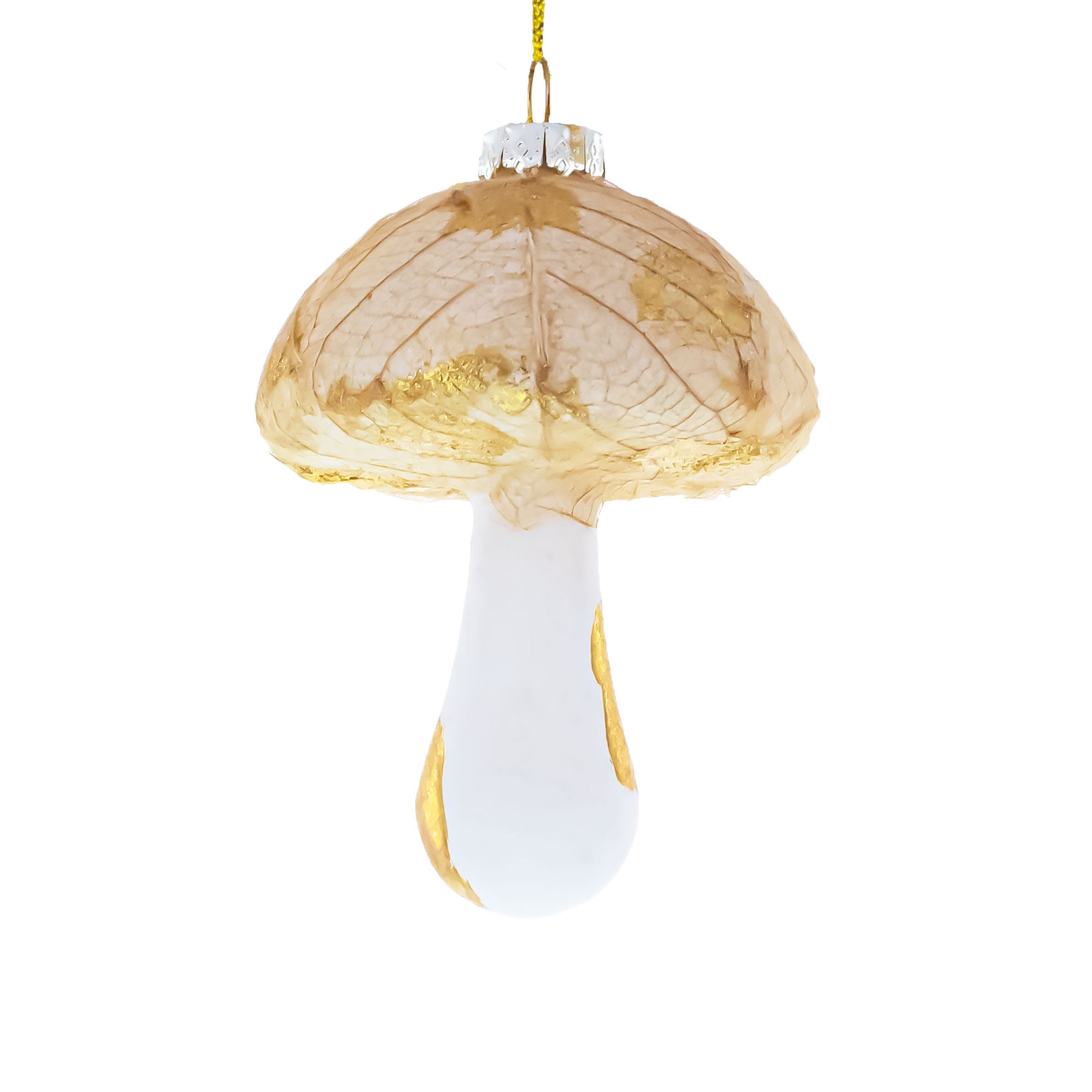 Gold Glitter Mushroom Glass Christmas Ornament in Beige color Figurine