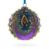 Peacock-Inspired Purple and Gold with Sequins Glitter Ball Christmas Ornament in Purple color