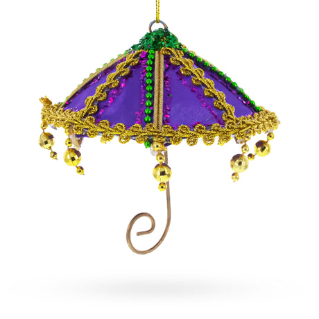 Whimsical Purple Umbrella with Beaded Accents Christmas Ornament in Multi color Figurine