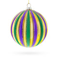 Striped Purple, Green, and Gold Glass Ball Christmas Ornament in Multi color Round