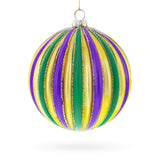 Striped Purple, Green, and Gold Glass Ball Christmas Ornament in Multi color