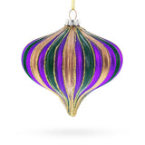 Striped  Purple, Green, and Gold Onion Finial Glass Christmas Ornament in Multi color Finial