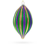 Striped Purple, Green, and Gold Teardrop Finial Glass Christmas Ornament in Multi color Finial