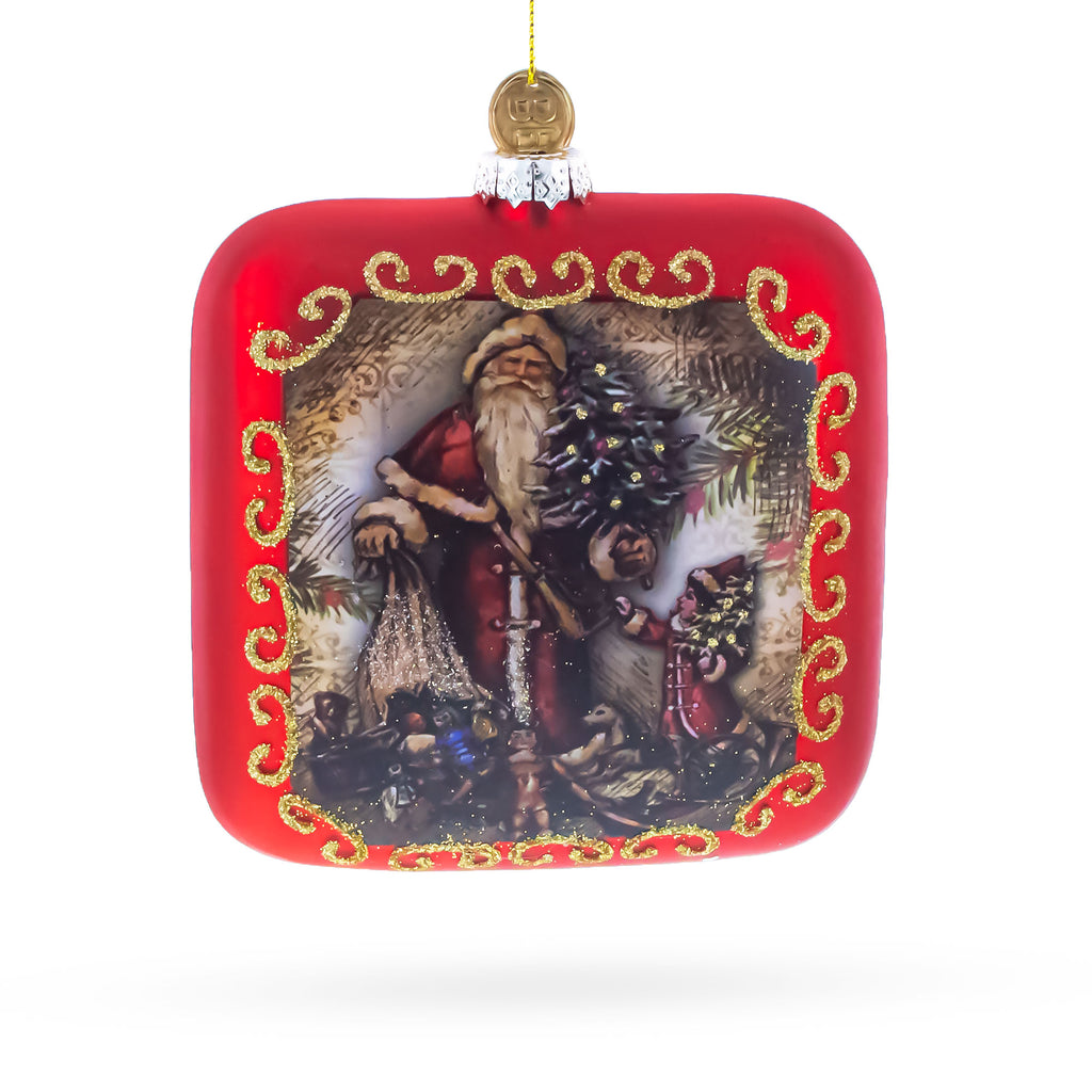 Vintage Santa Scene Glass Christmas Ornament in Multi color Figurine