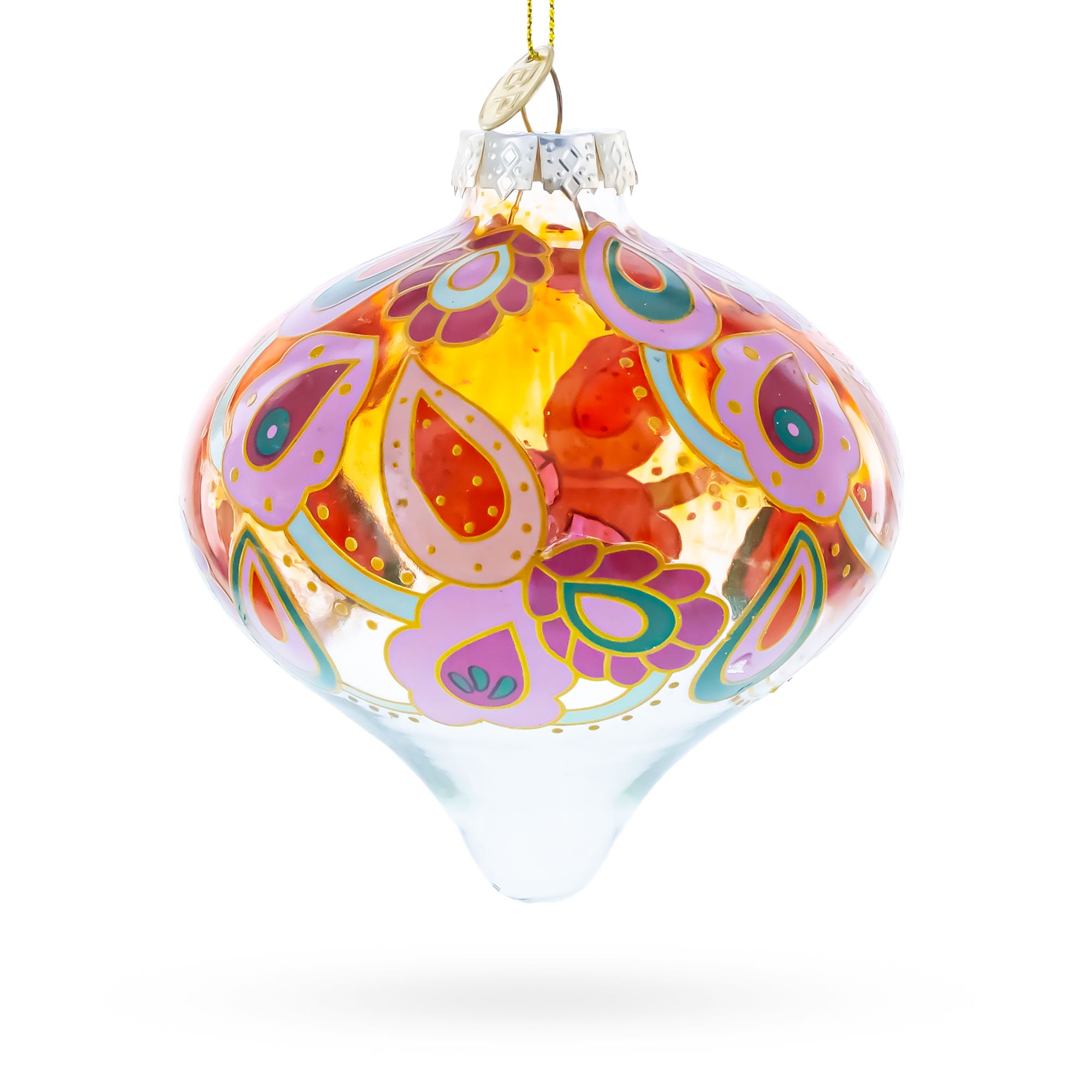 Paisley Design Teardrop Finial Glass Christmas Ornament in Multi color Finial