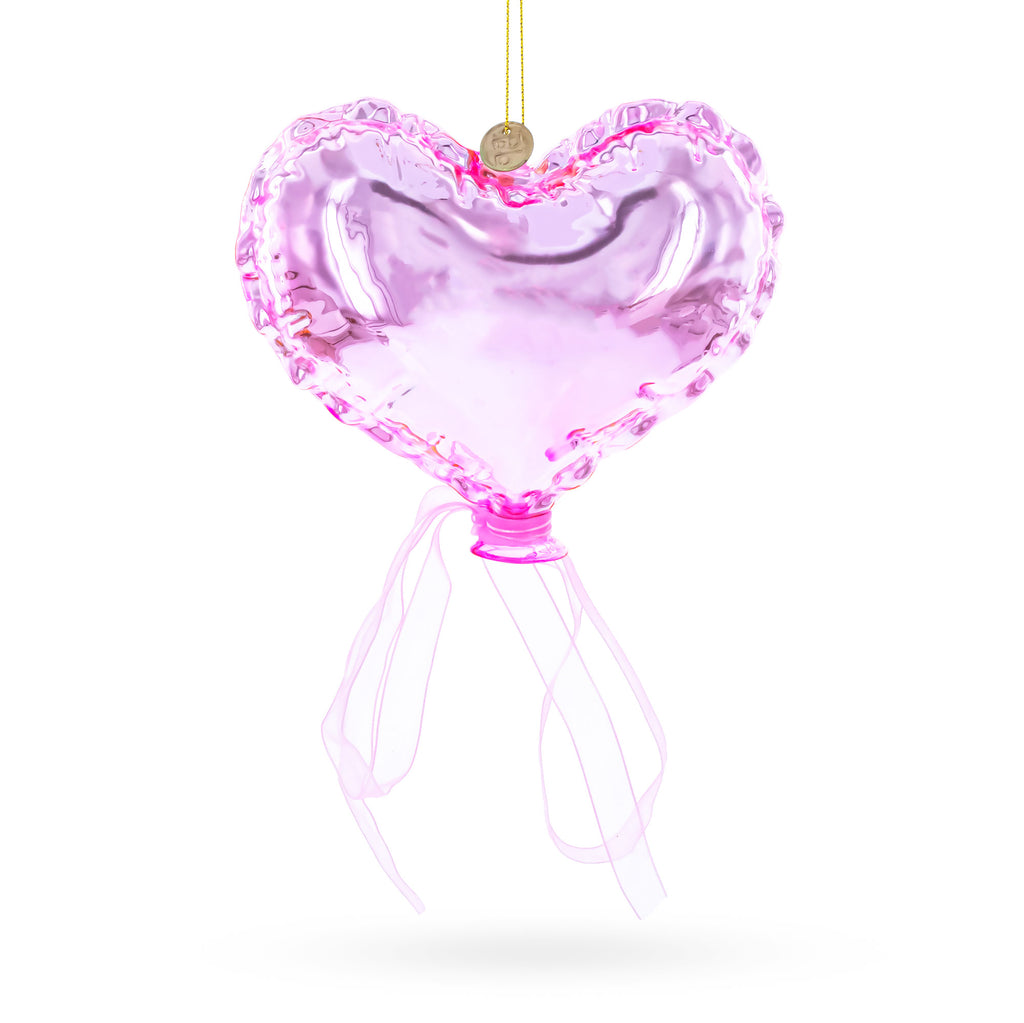 Pink Heart with Ribbon Glass Christmas Ornament in Pink color Figurine