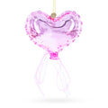 Pink Heart with Ribbon Glass Christmas Ornament in Pink color Figurine
