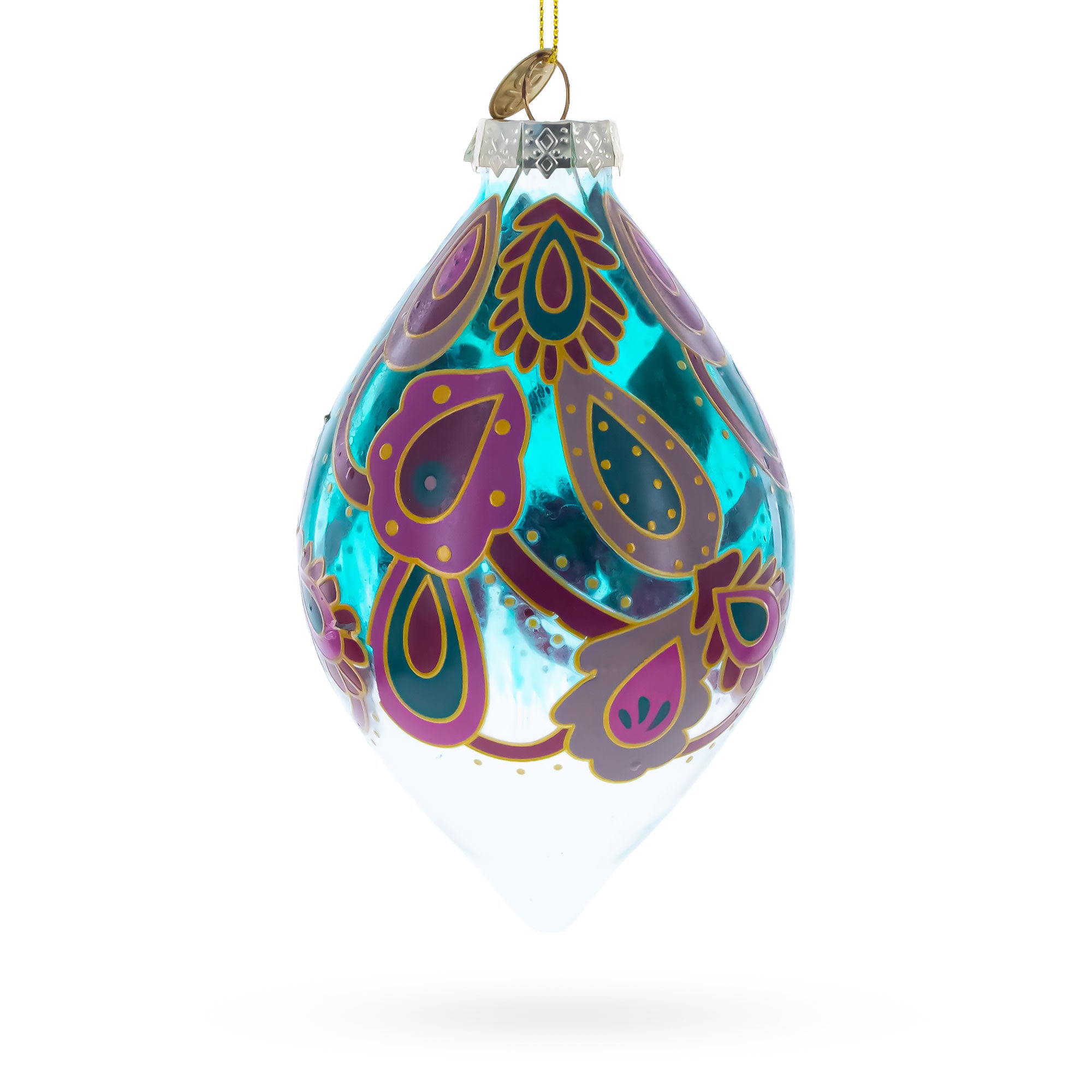 Teardrop Paisley Finial Glass Christmas Ornament in Multi color Finial