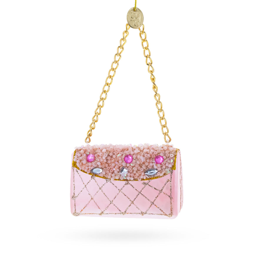 Pink Purse with Gold Chain  Glass  Christmas Ornament in Multi color