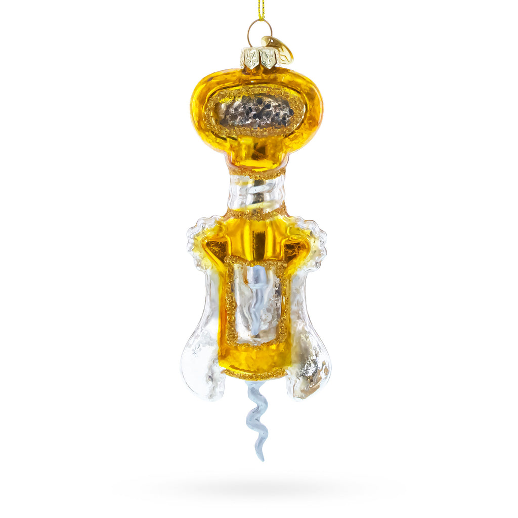 Gold and Silver Corkscrew Glass Christmas Ornament in Yellow color Figurine