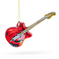 Red Electric Guitar Glass Christmas Ornament in Red color Figurine
