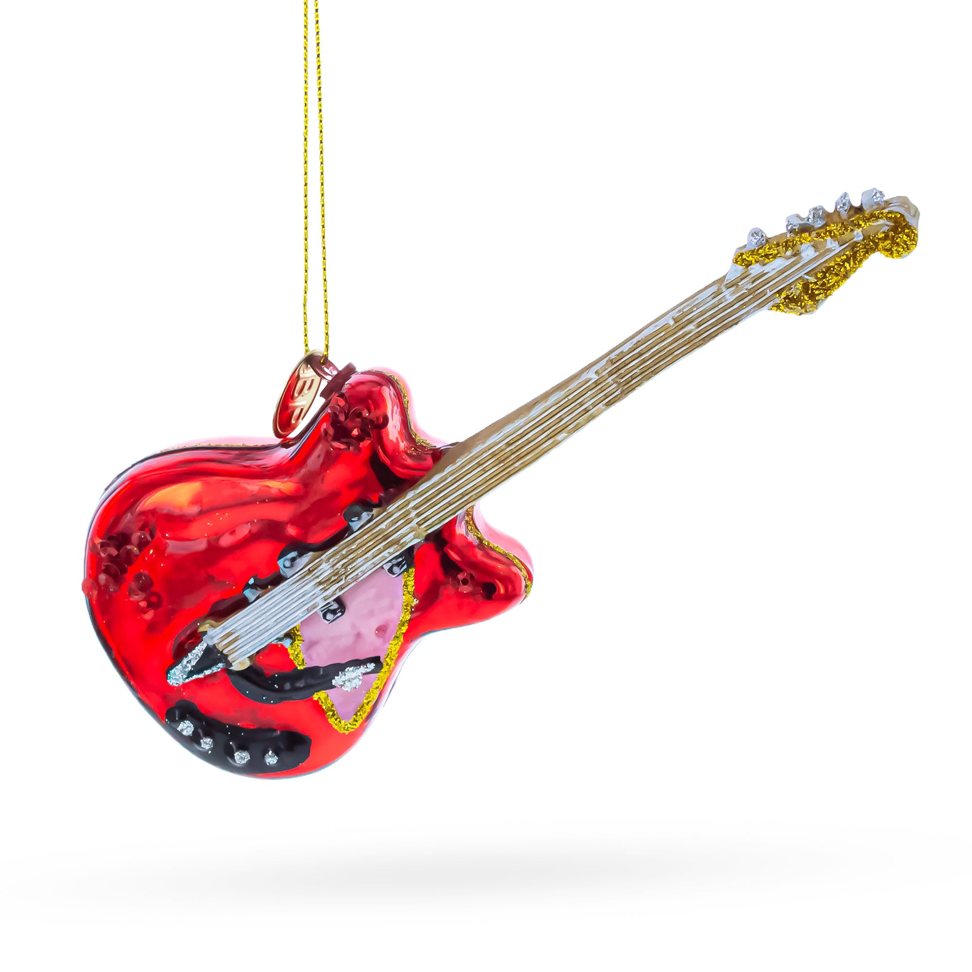 Red Electric Guitar Glass Christmas Ornament in Red color Figurine