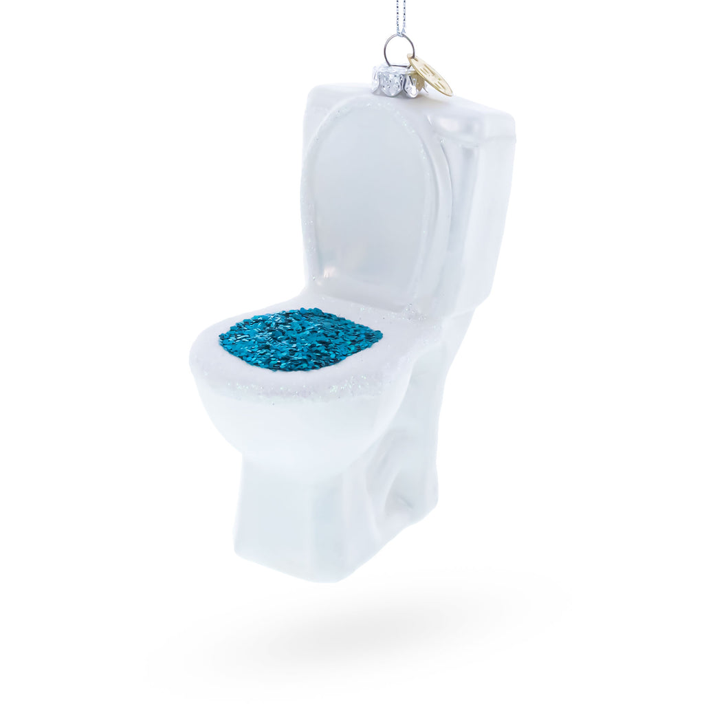 Quirky Toilet Glass Christmas Ornament in White color Figurine