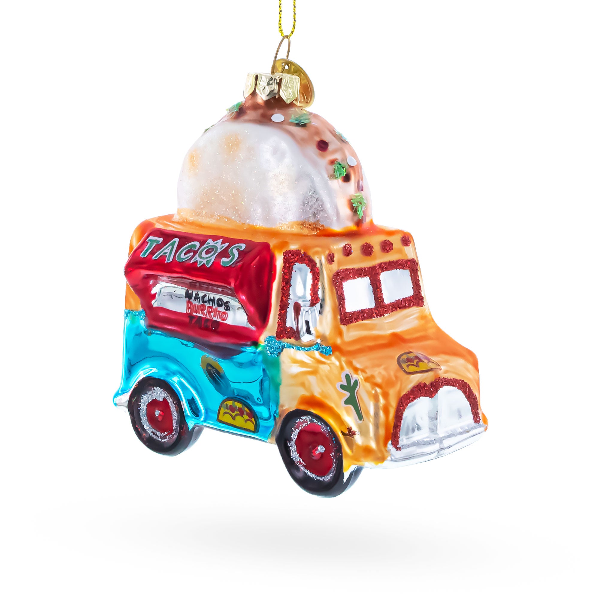 Taco Truck Glass Christmas Ornament in Multi color Figurine