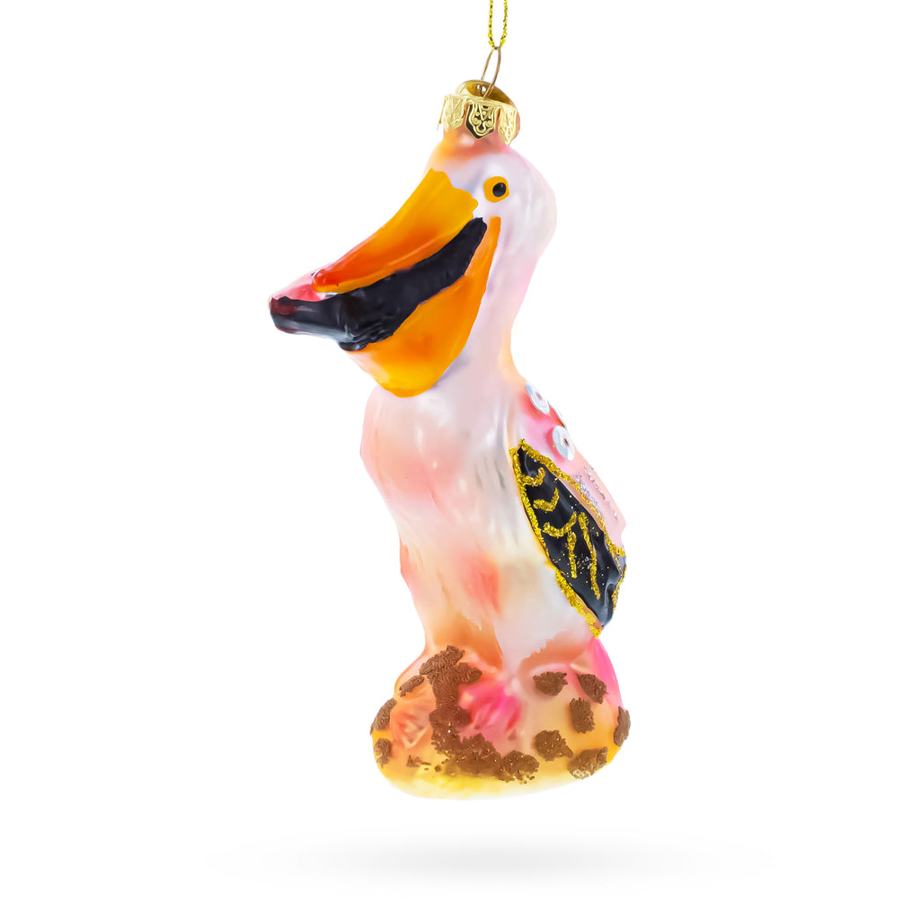 Pelican Glass Christmas Ornament in Pink color Figurine