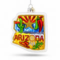 State of Arizona Symbols, USA Glass Christmas Ornament in Blue color Figurine