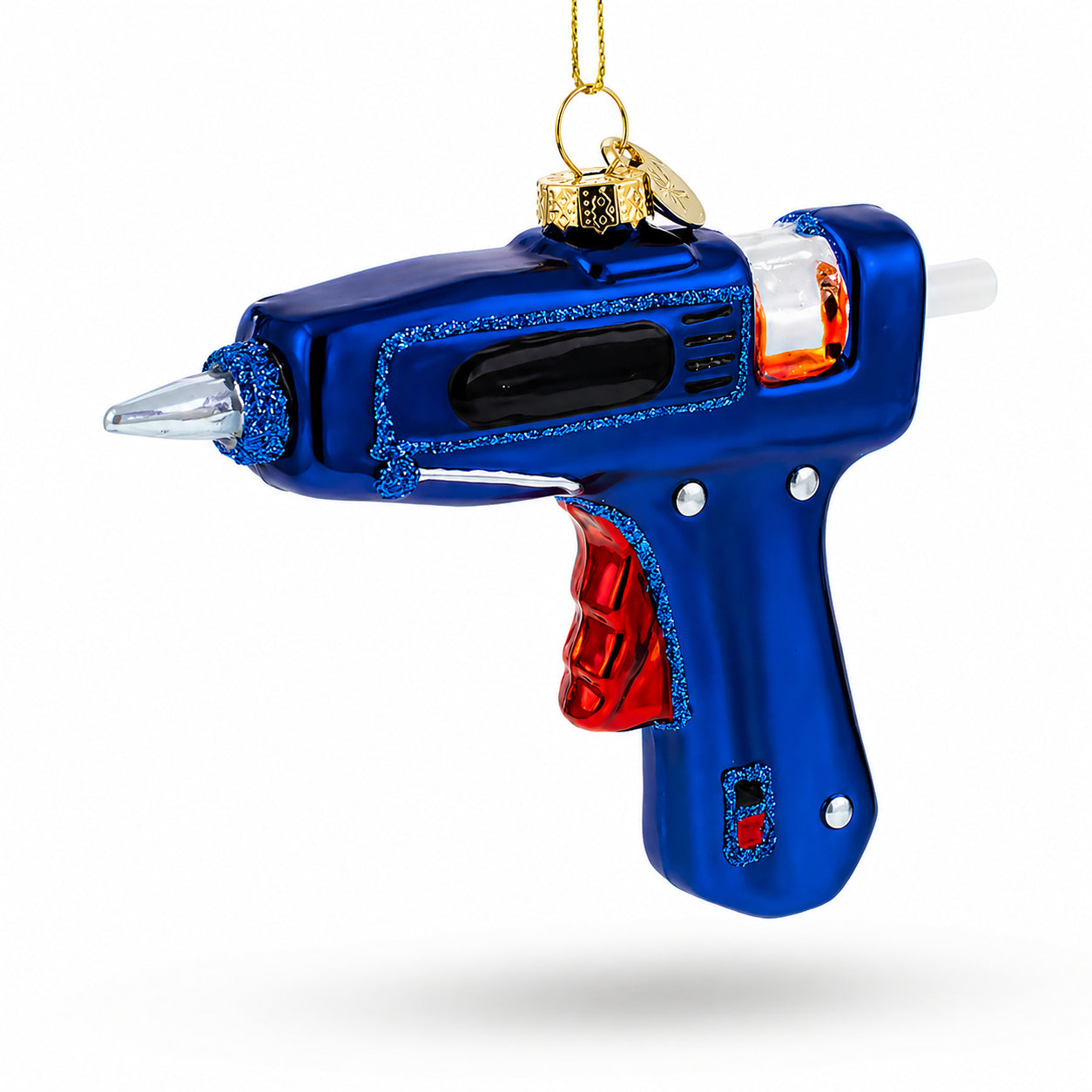 Craftsman's Blue Glue Gun Glass Christmas Ornament in Blue color Figurine