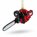 Rustic Chainsaw Glass Christmas Ornament in Red color Figurine