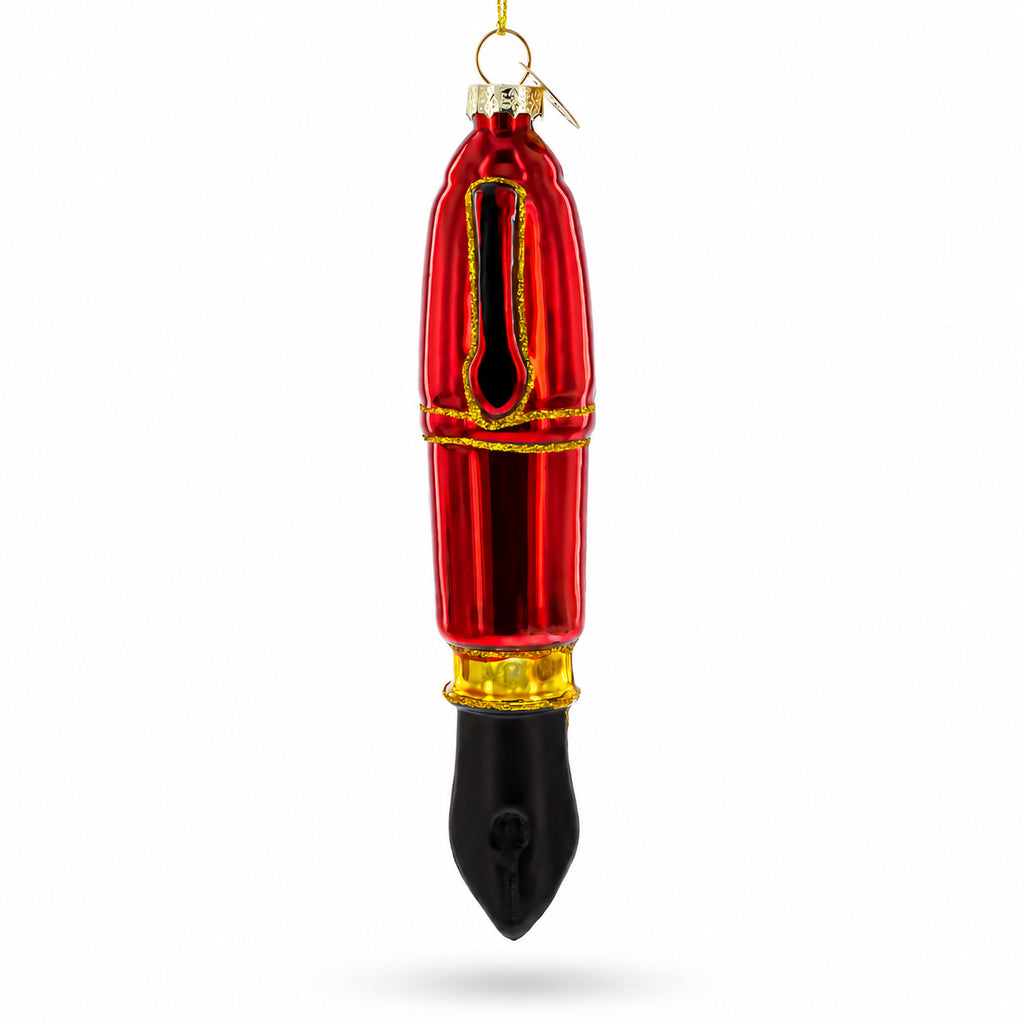 Red Fountain Pen Glass Christmas Ornament in Red color Figurine