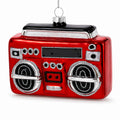 Retro Red Boombox Glass Christmas Ornament in Red color Figurine