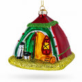 Red and Green Camp Tent Glass Christmas Ornament in Multi color Figurine