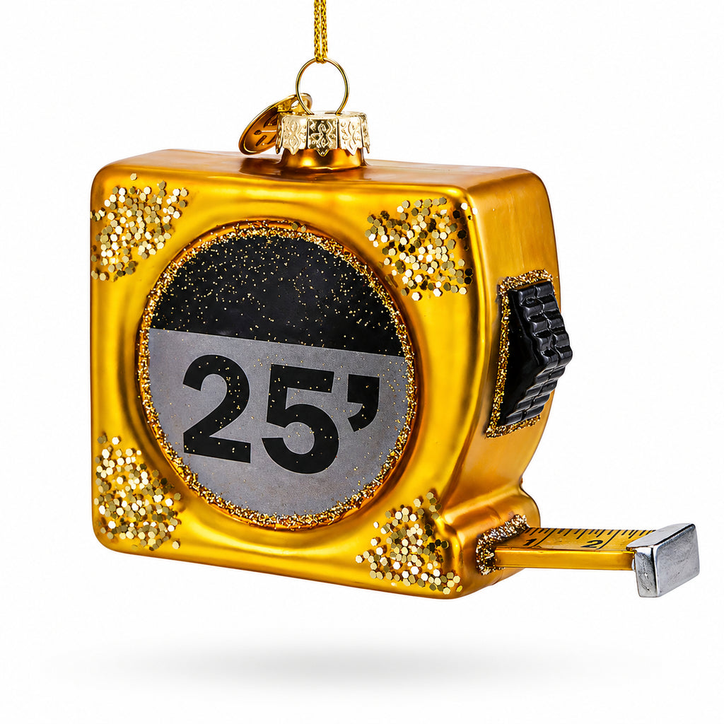 25-Foot Gold Tape Measure Glass Christmas Ornament in Gold color Figurine