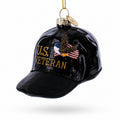 U.S. Veteran Honor Cap Glass Christmas Ornament in Blue color Figurine