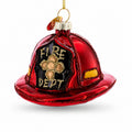 Firefighter’s Red Helmet Glass Christmas Ornament in Red color Figurine
