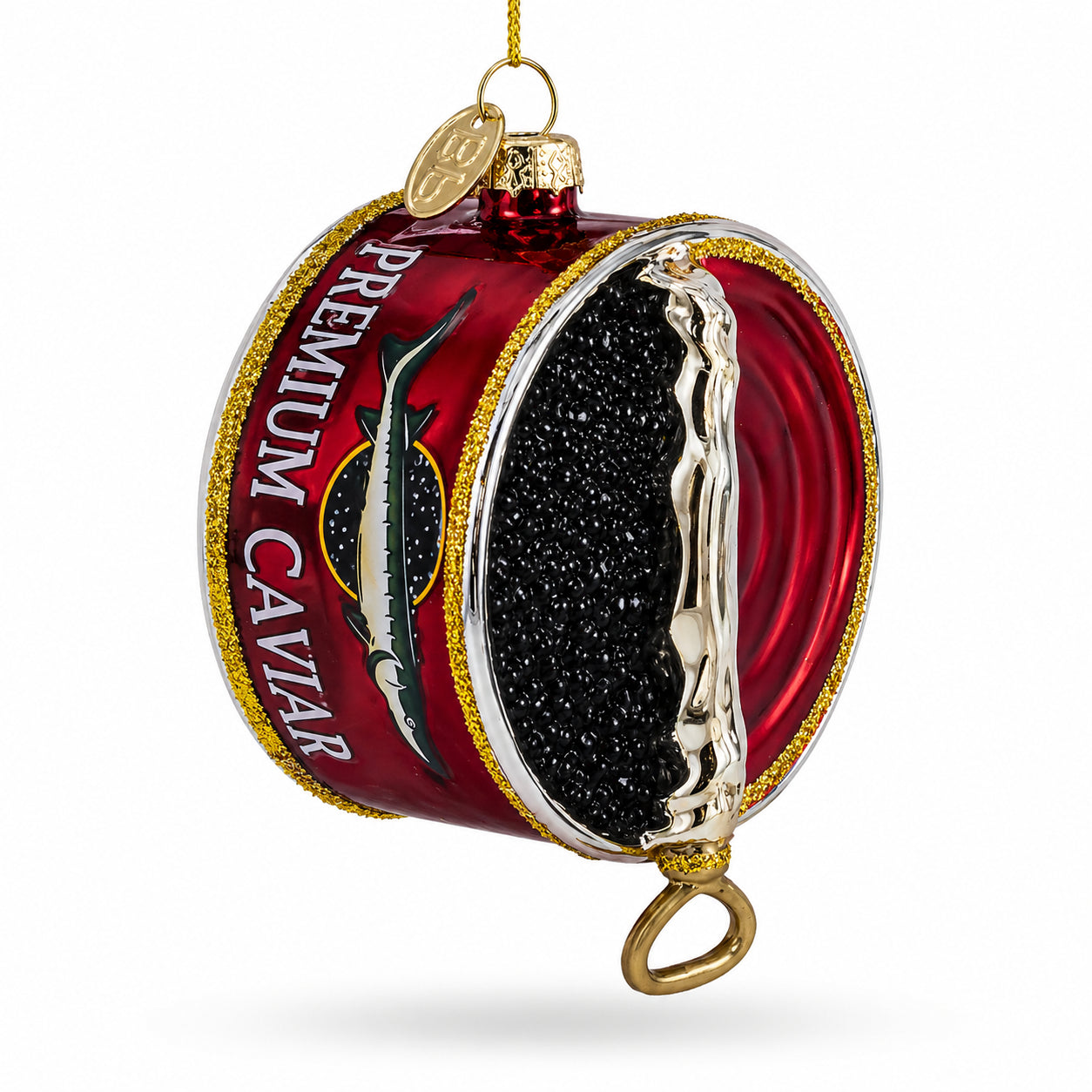 Premium Caviar Tin Glass Christmas Ornament in Multi color Figurine