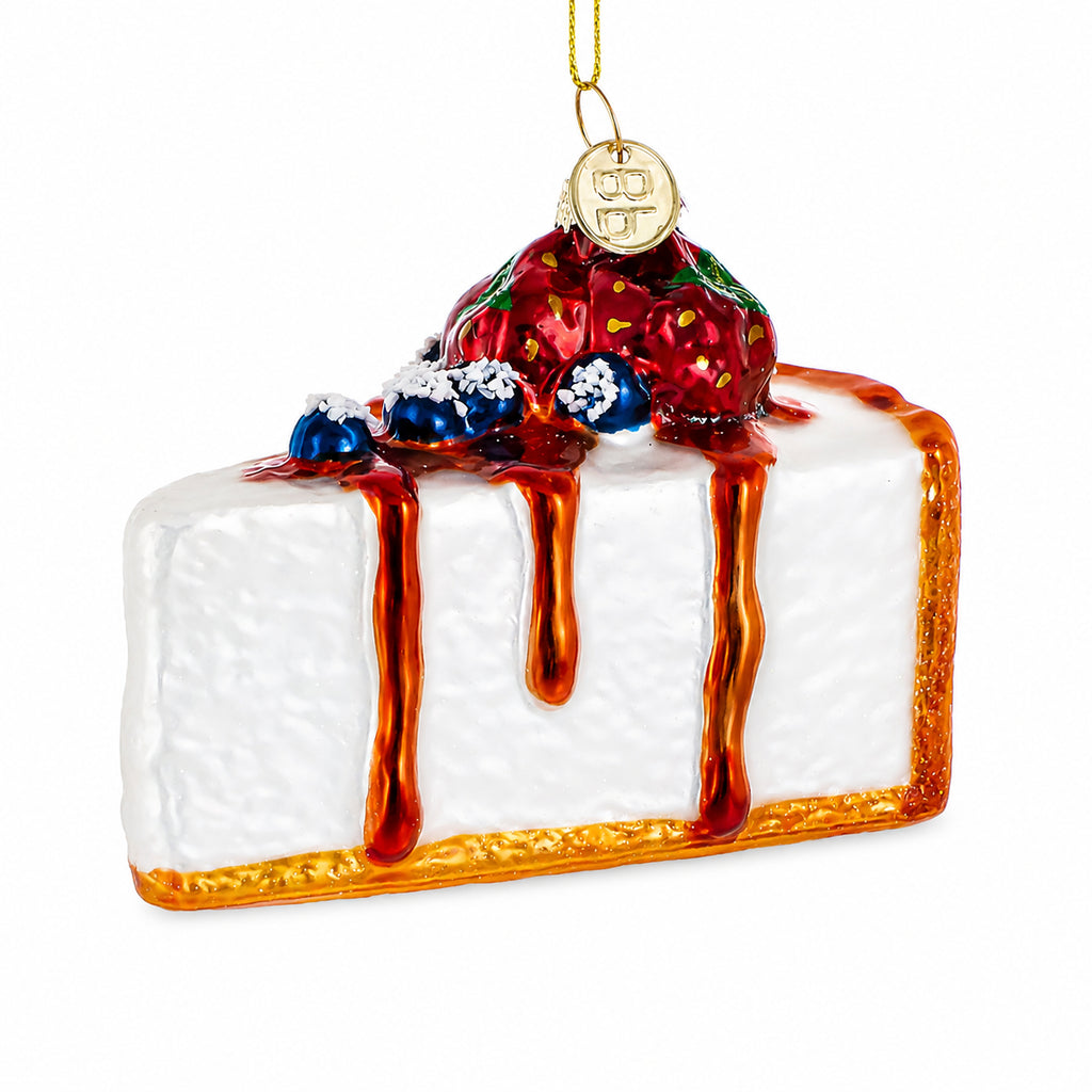 Berry Topped Cheesecake Glass Christmas Ornament in Multi color Figurine