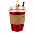Red Coffee To-Go Cup Glass Christmas Ornament in Multi color Figurine