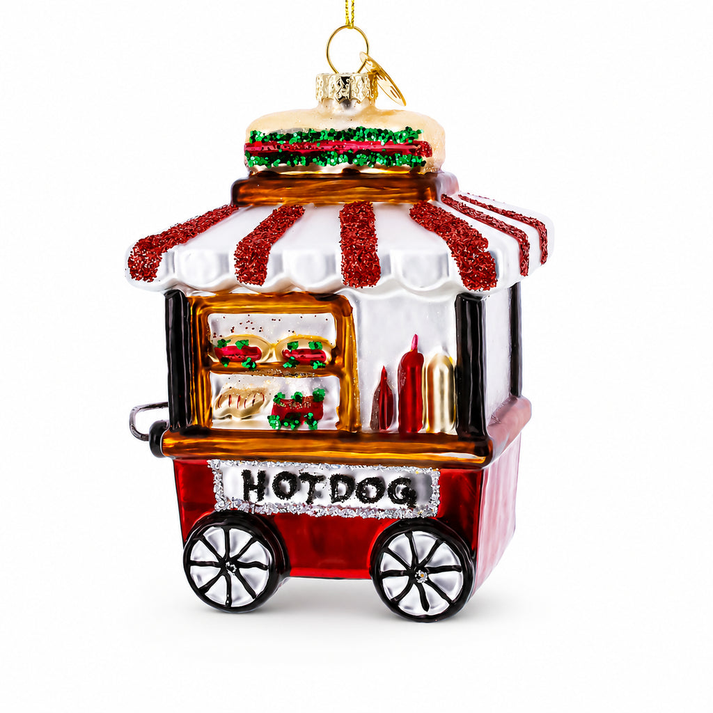 Hot Dog Cart Glass Christmas Ornament in Multi color Figurine
