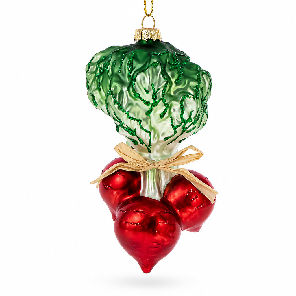 Red Radish Bunch Glass Christmas Ornament in Multi color Figurine