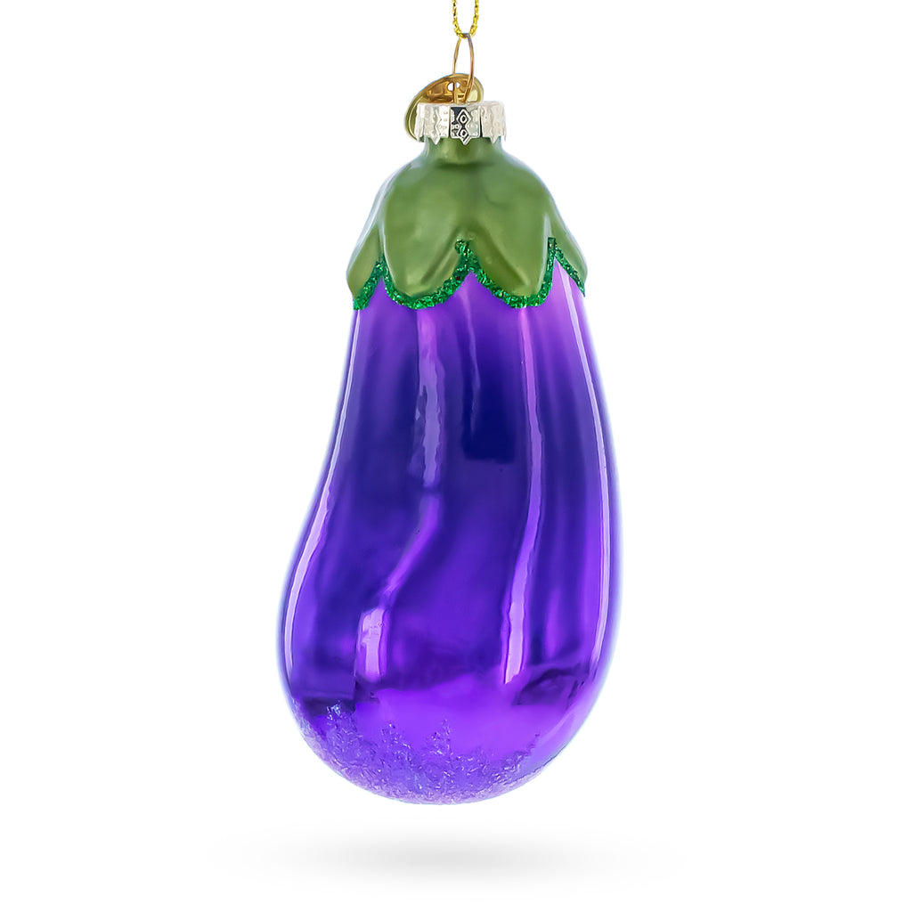Shiny Eggplant Glass Christmas Ornament in Purple color Figurine