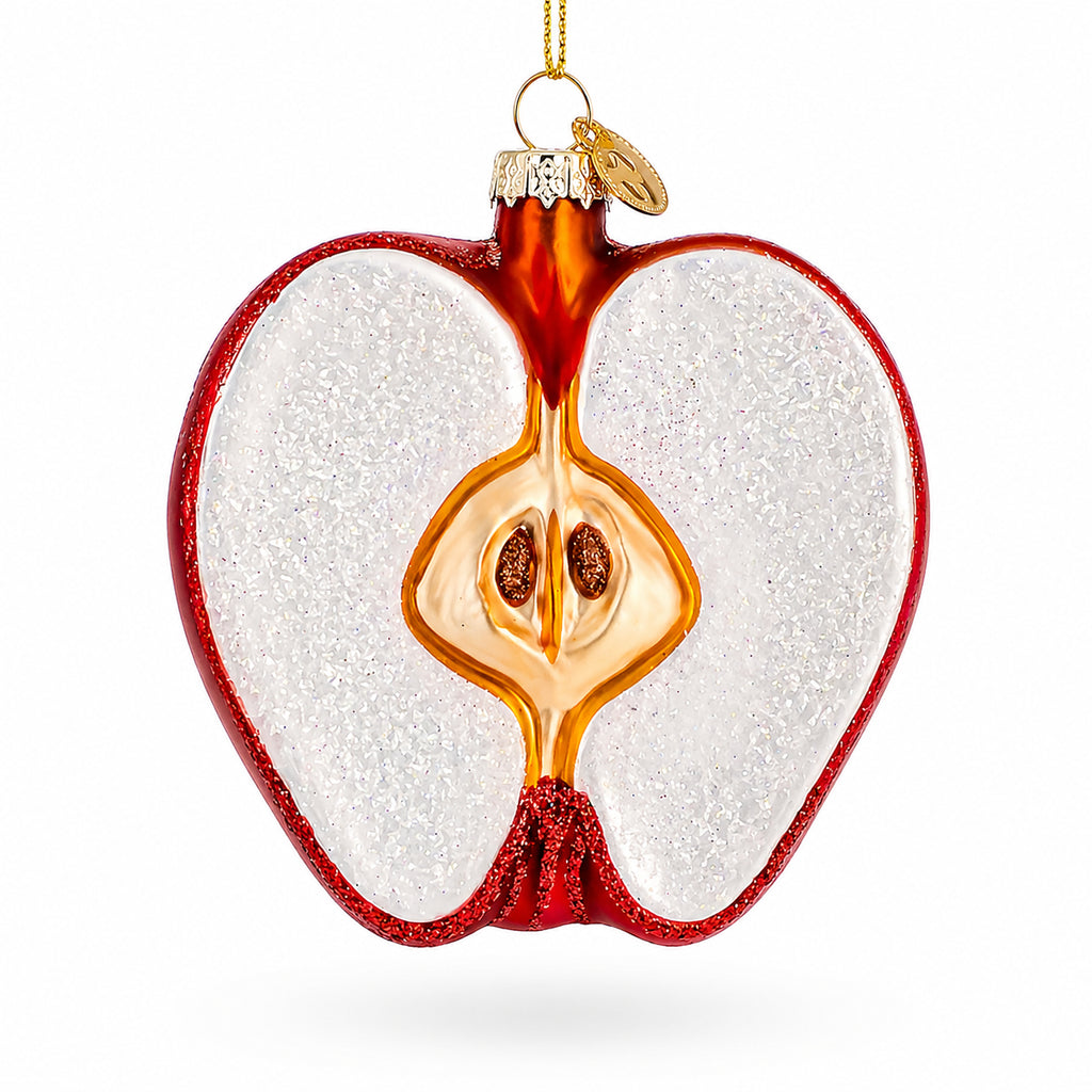 Red Apple Half with Seeds Glass Christmas Ornament in Multi color Figurine