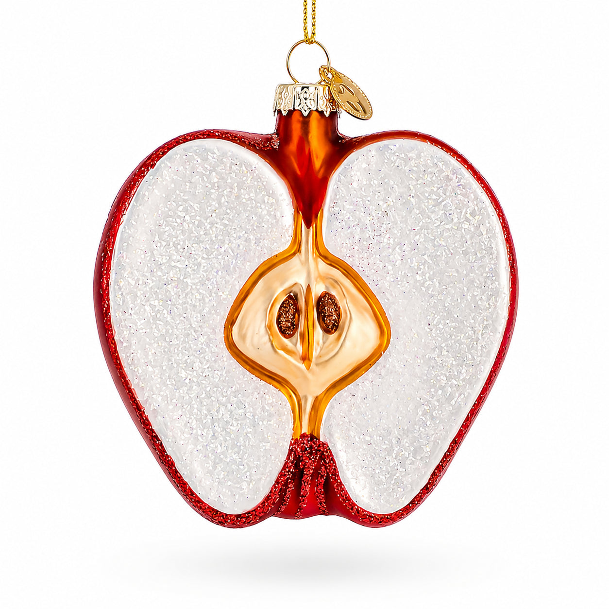 Red Apple Half with Seeds Glass Christmas Ornament in Multi color Figurine