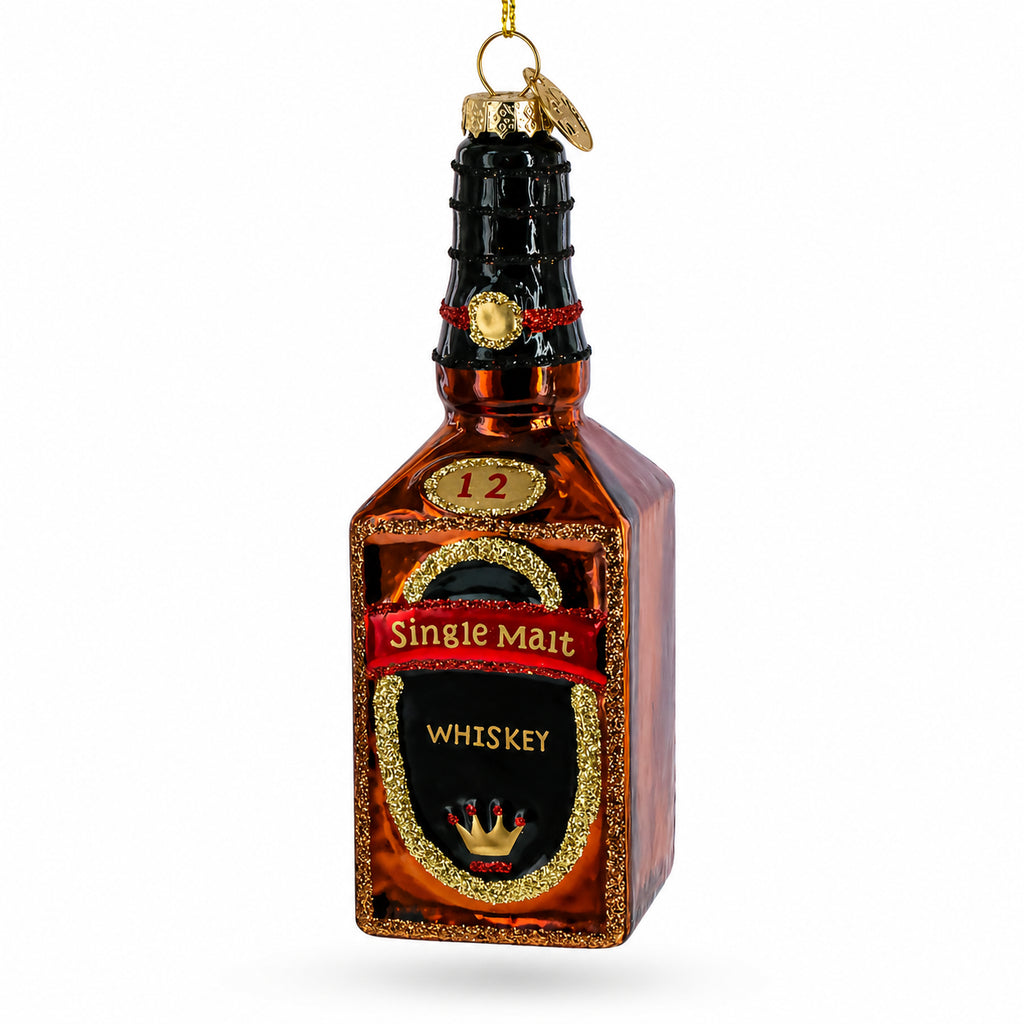 Whiskey Bottle Glass Christmas Ornament in Brown color Figurine