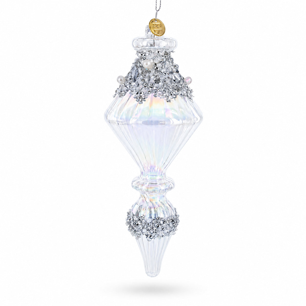 Iridescent Icicle Drop Finial Glass Christmas Ornament in Clear color Finial