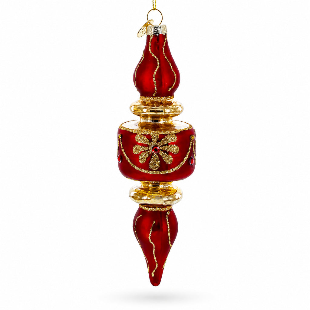 Red & Gold Finial Glass Christmas Ornament in Red color Finial