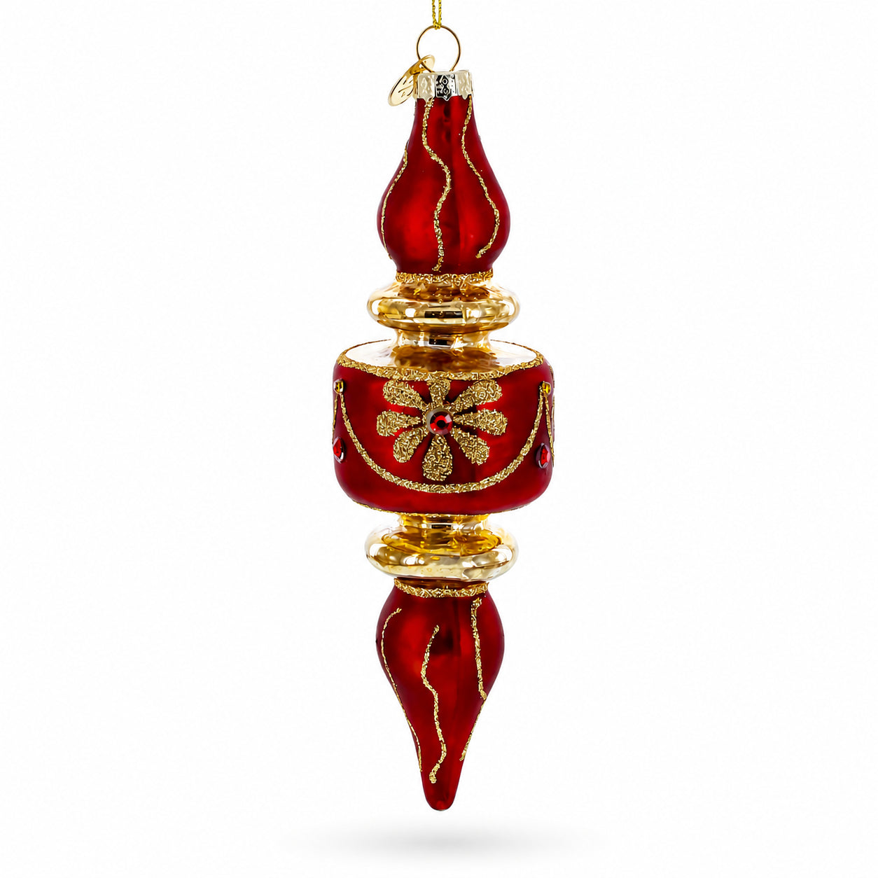 Red & Gold Finial Glass Christmas Ornament in Red color Finial