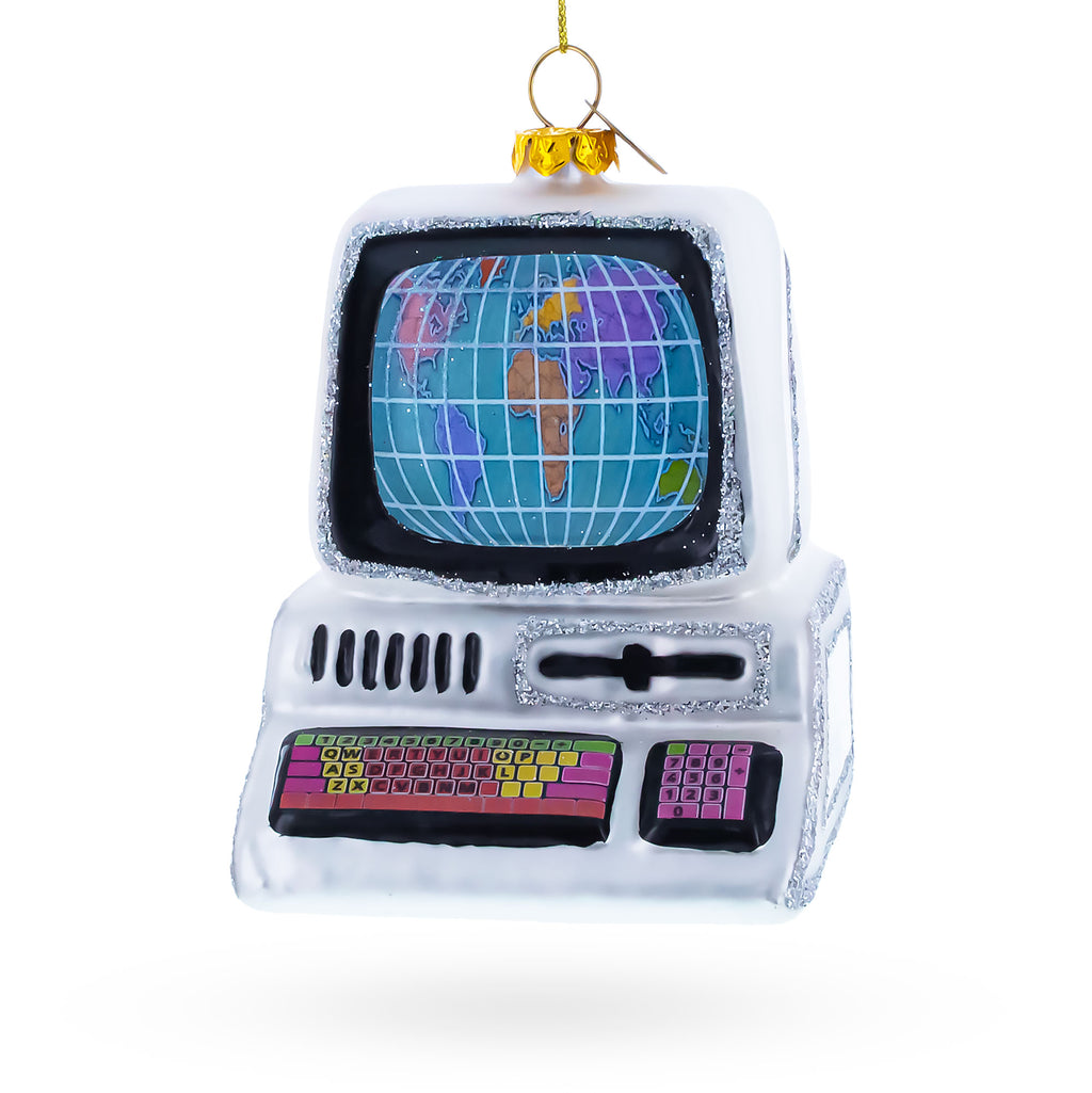 Vintage Computer Glass Christmas Ornament in Multi color Figurine