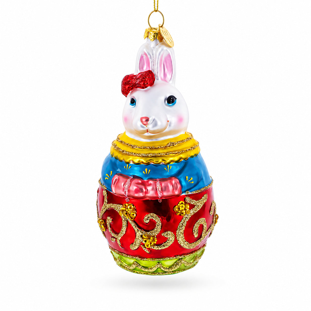 Dressed Bunny Glass Christmas Ornament in Multi color Figurine