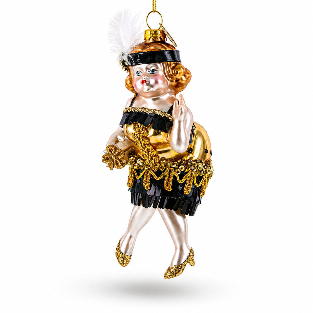 Gatsby Glam Flapper Girl Glass Christmas Ornament in Multi color Figurine